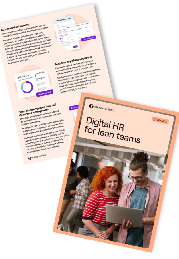 The front and inside cover of the PDF guide: Digital HR for Lean Teams