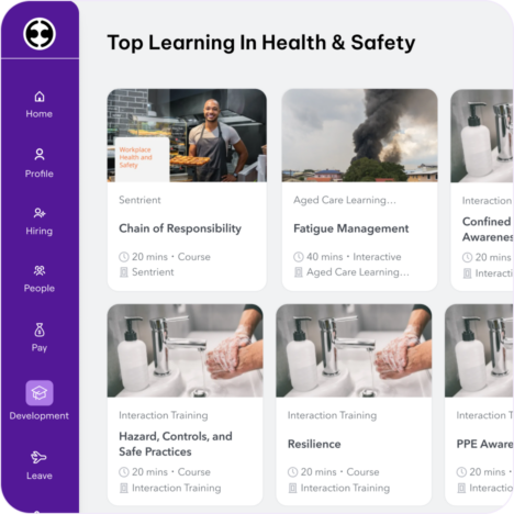learning management system showing assigned health and safety courses