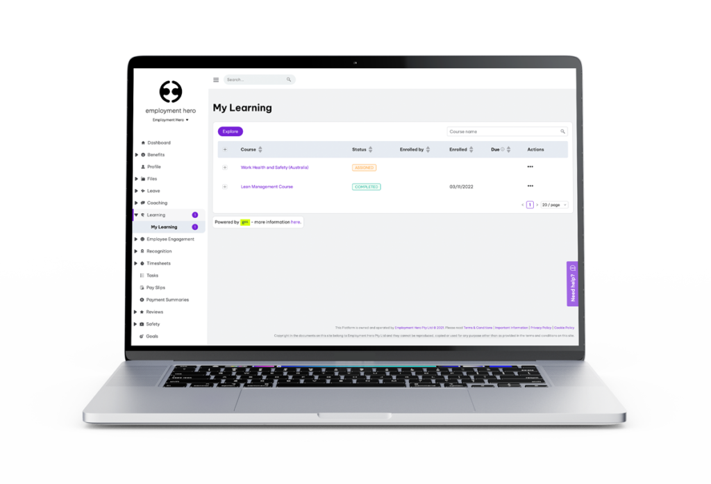 My Learning feature on Employment Hero's LMS