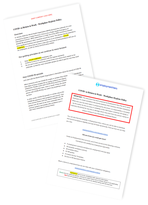 COVID-19 Workplace Hygiene Policy Template