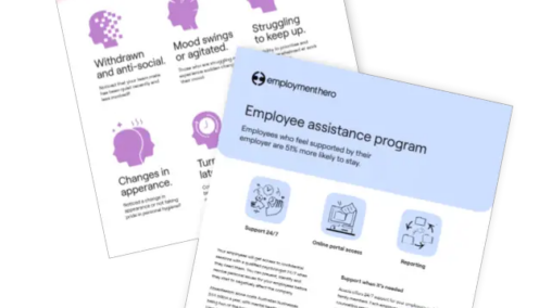 Two pages from a wellness guide. The first page titled 'Know the signs of burnout' lists symptoms and indicators of burnout. The second page discusses the 'Employee assistance program,'