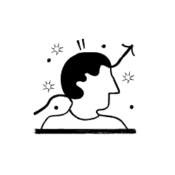 An illustration of a man facing on the right, an arrow going up and some sparkles surrounding it