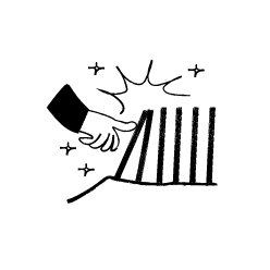 An illustration depicting a hand pressing down on a bar chart, causing one of the bars to tilt downwards