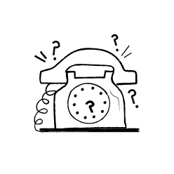 An illustration of a telephone with question marks around it
