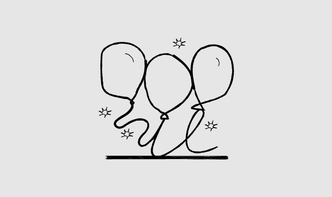 Illustration of three balloons with sparkles around them, symbolizing celebration or achievement