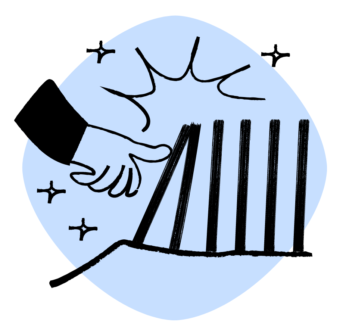 An illustration of a hand and pushing over a bar in a bar graph