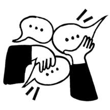 Illustration of two hands holding to speech bubbles representing communication