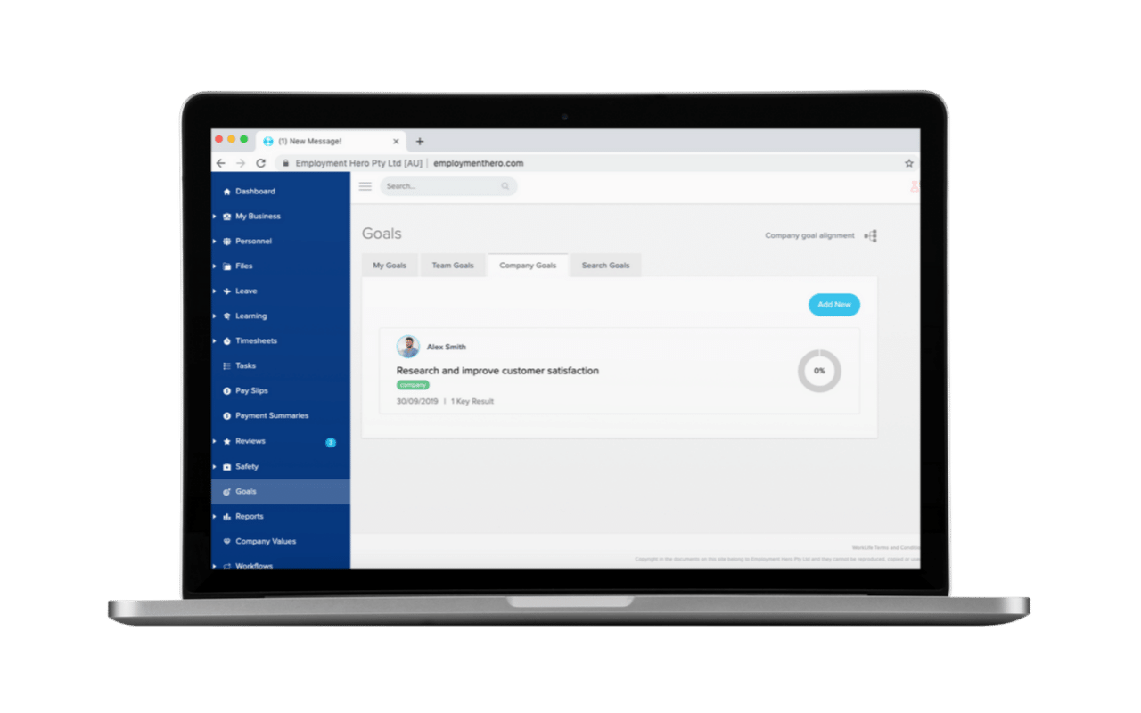 Goals module on Macbook