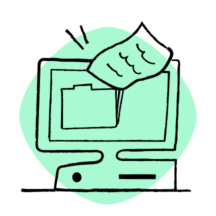 Graphic of a document being transferred into a computer folder