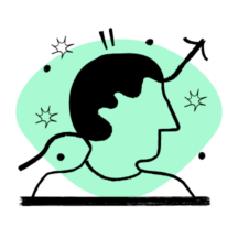 Illustration of a person with an arrow from the head, surrounded by sparkles