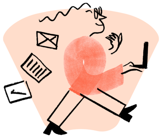illustration of a man walking with a laptop