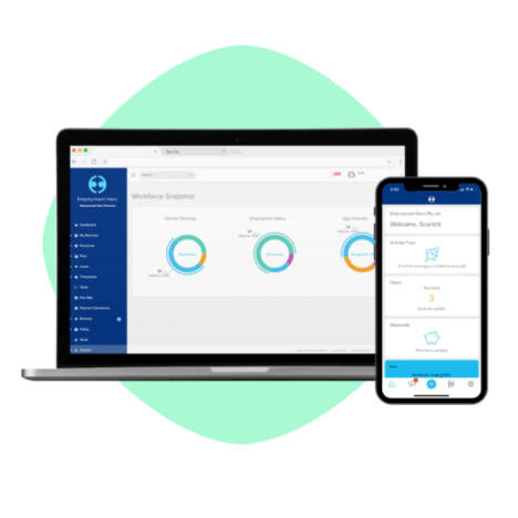 Laptop and phone side by side with the software interface