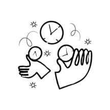 Illustration of hands holding on to clocks