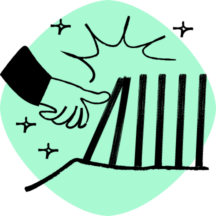 Graphic of a hand pushing over a bar in a bar graph,