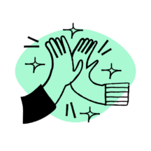 Two hands high-fiving with sparkles around
