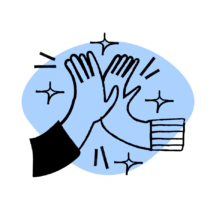 Two hands giving a high-five with sparkles around