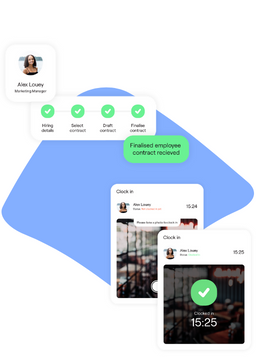 Hiring process status and employee clock-in confirmation
