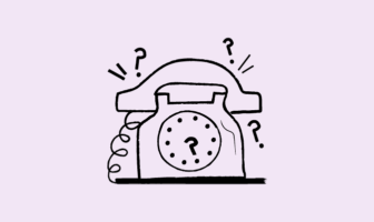 An illustration of a telephone with question marks surrounding it