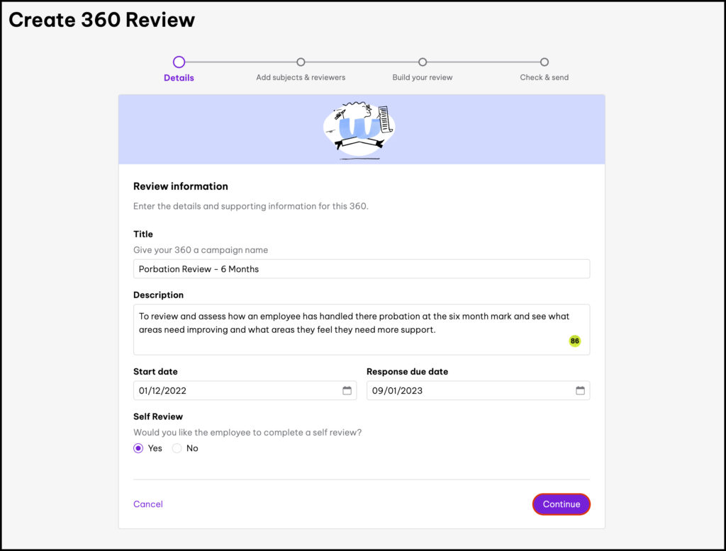 Creating 360 Reviews in Employment is simple and efficient.