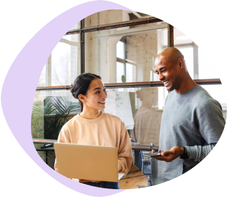 A man and a woman discussing a project