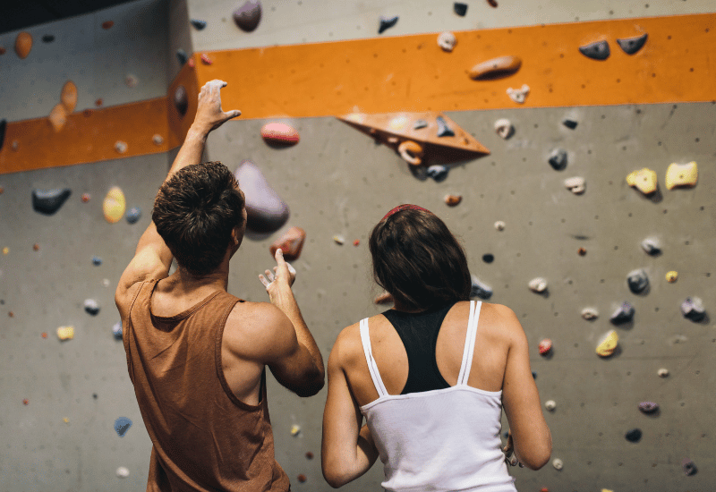 team building at a climbing gym