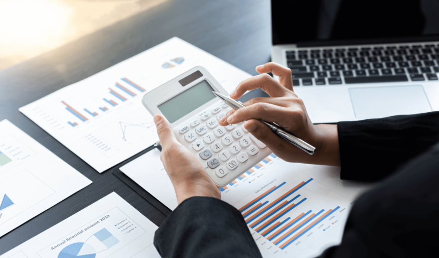 This is an image of a person using a calculator.