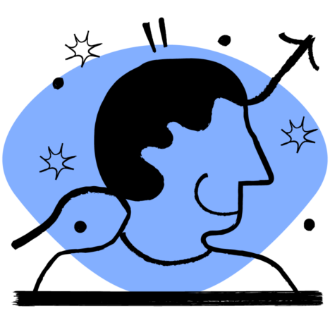 An illustration of a man facing sideways, an arrow going up from behind him