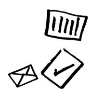 Checkbox, envelope, and paper graphic