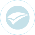 Icon with a light blue circle containing a stylized checkmark or tick in the center
