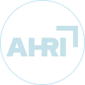 The image displays a circular logo with a blue background. At the center, the letters "AHRI" are prominently featured in a light color, possibly white or light blue, giving a clean and professional appearance