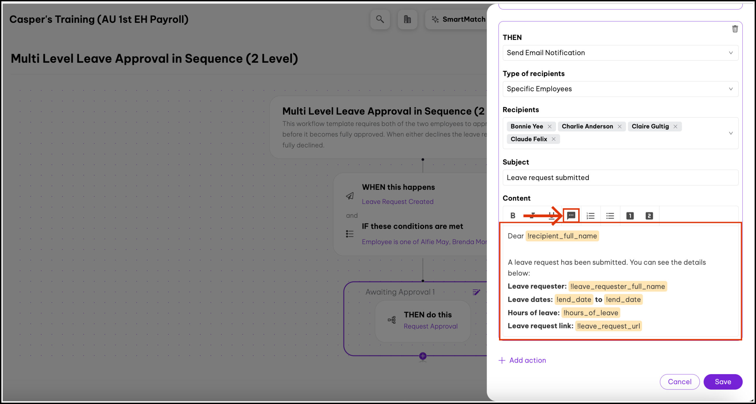 content and comment fields highlighted