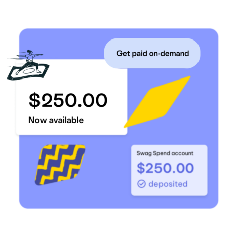 An illustration promoting on-demand pay with a notification of $250 available