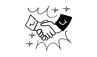 An illustration of two hands shaking, some sparkles all around