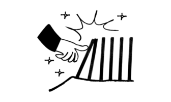 An illustration of a hand pushing on the first column of a bar graph with sparkles all around